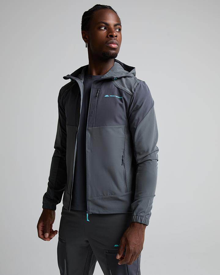 Monterrain Men's Orbit Woven Running Hoodie - Twilight Graphite/Skybound Blue/Sunflare Amber