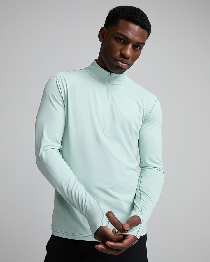 Trailberg Men's Nucleus Quarter Zip T-Shirt - Tide Mist/Willow Green
