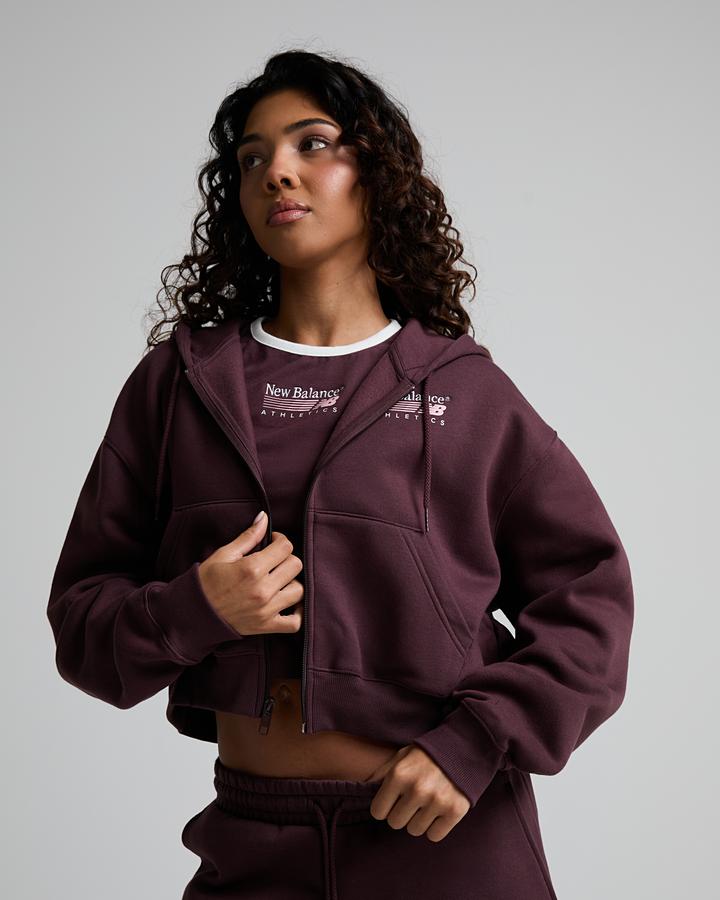New Balance Women's Trackside Fleece Full Zip Hoodie - Cherry Leather