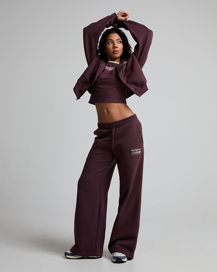 New Balance Women's Trackside Fleece Full Zip Hoodie - Cherry Leather