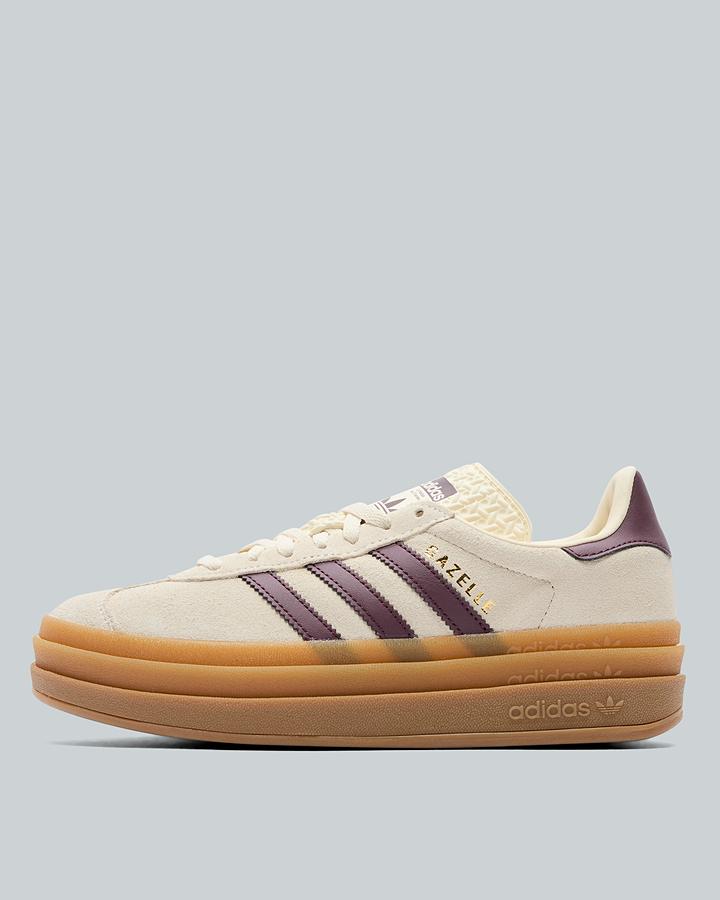 adidas Junior Gazelle Bold Trainers - Cream White Maroon Gold Metallic