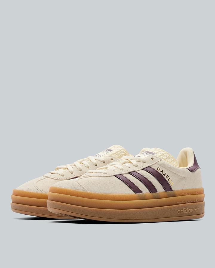 adidas Junior Gazelle Bold Trainers - Cream White Maroon Gold Metallic