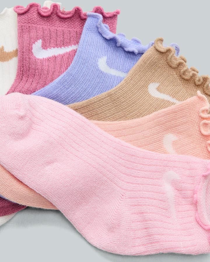 Nike Junior 6 Pack Lettuce Welt Ankle Sock - Medium Soft Pink Arctic Orange Peony