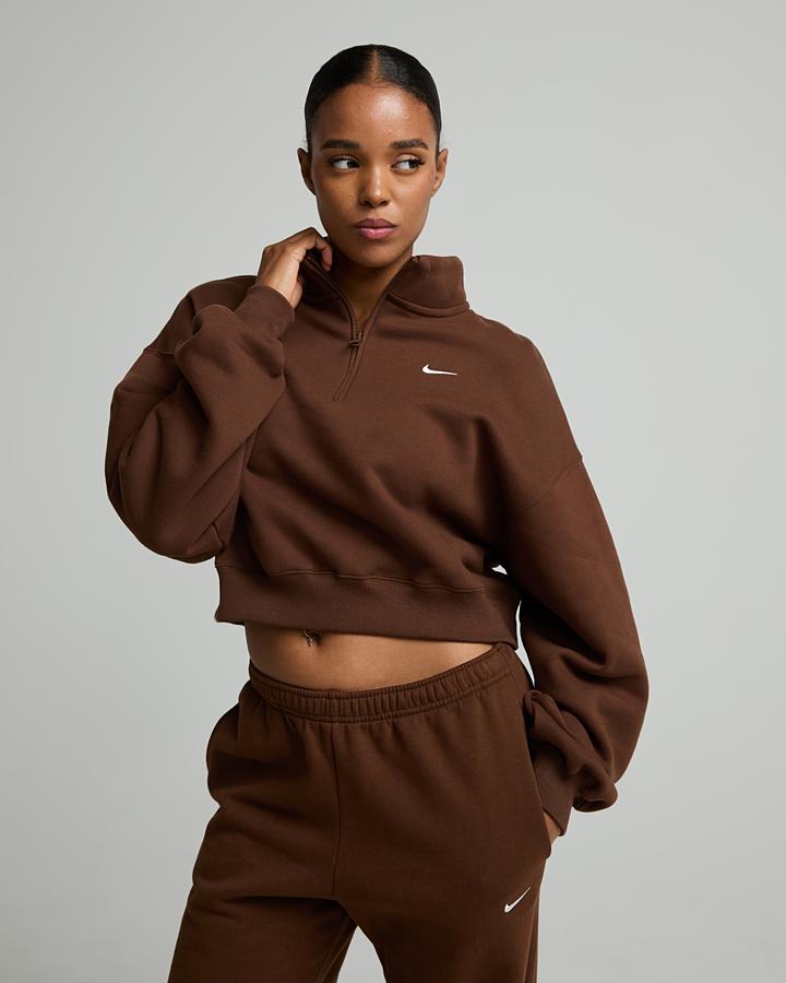 Nike Women's Studio Fleece Crop Quarter Zip Sweatshirt - Cacao Wow/Sail