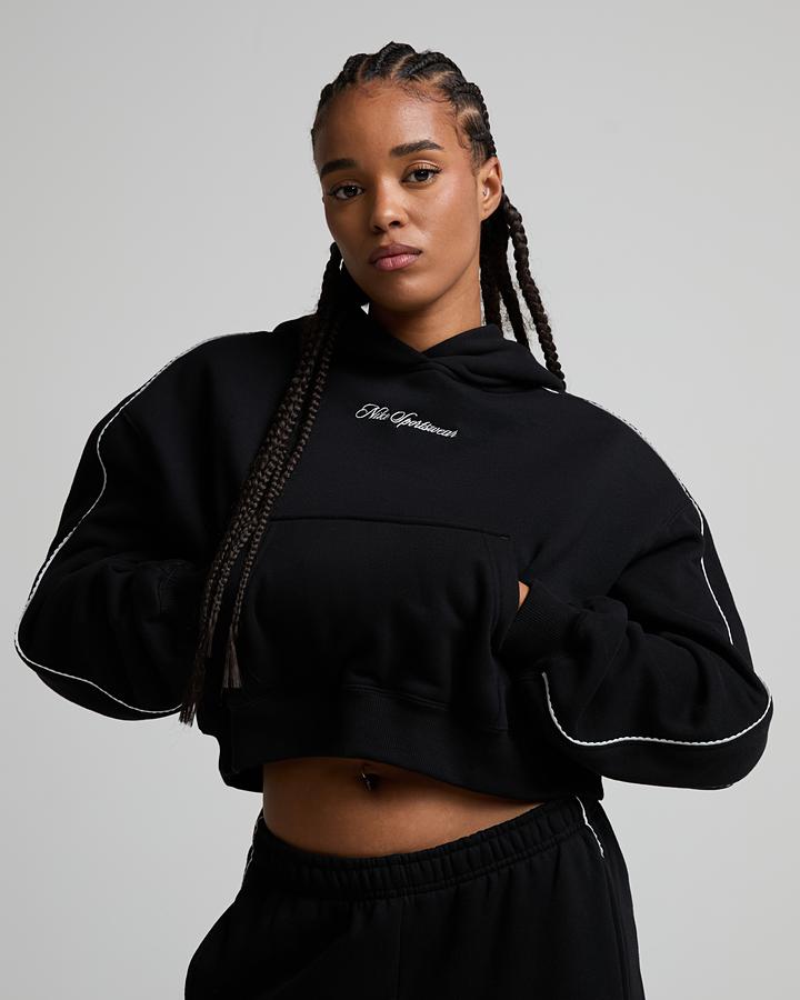 Nike Women's Studio Fleece Medium Weight Cropped Hoodie - Black/Sail