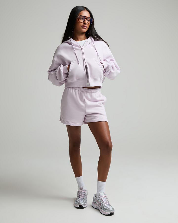 Nike Women's Studio Fleece Medium Weight Oversized Crop Hoodie - Bleached Lilac/Sail
