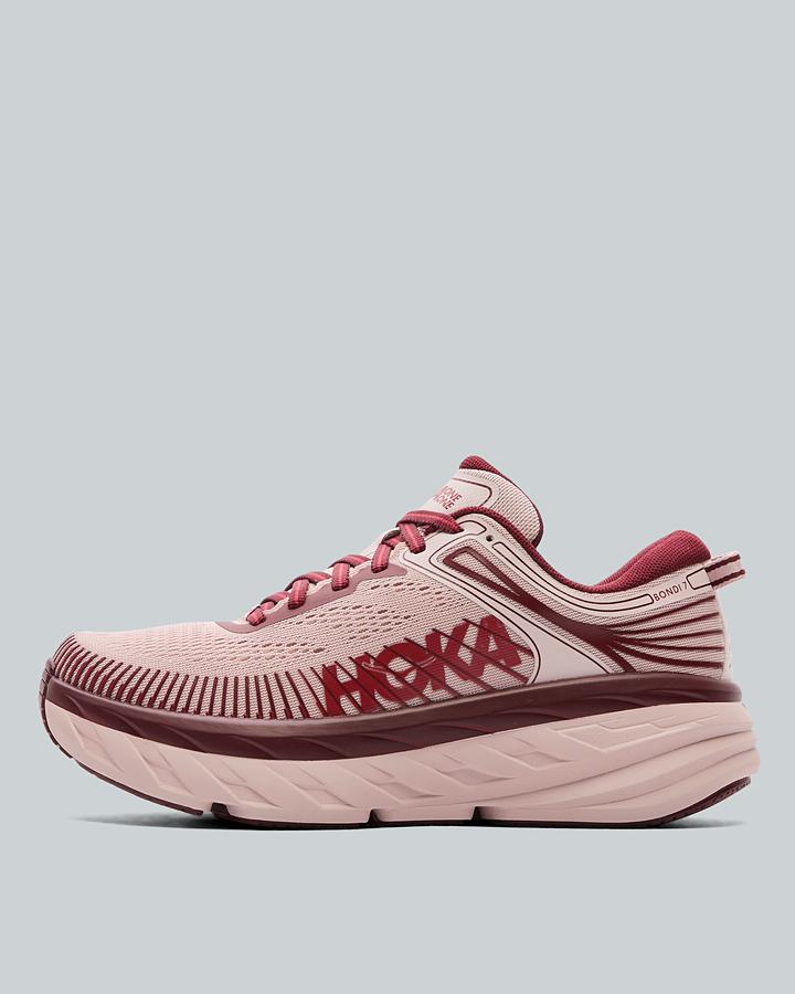 HOKA Women's Bondi 7 Trainer - Pink Opal/Varsity Burgundy