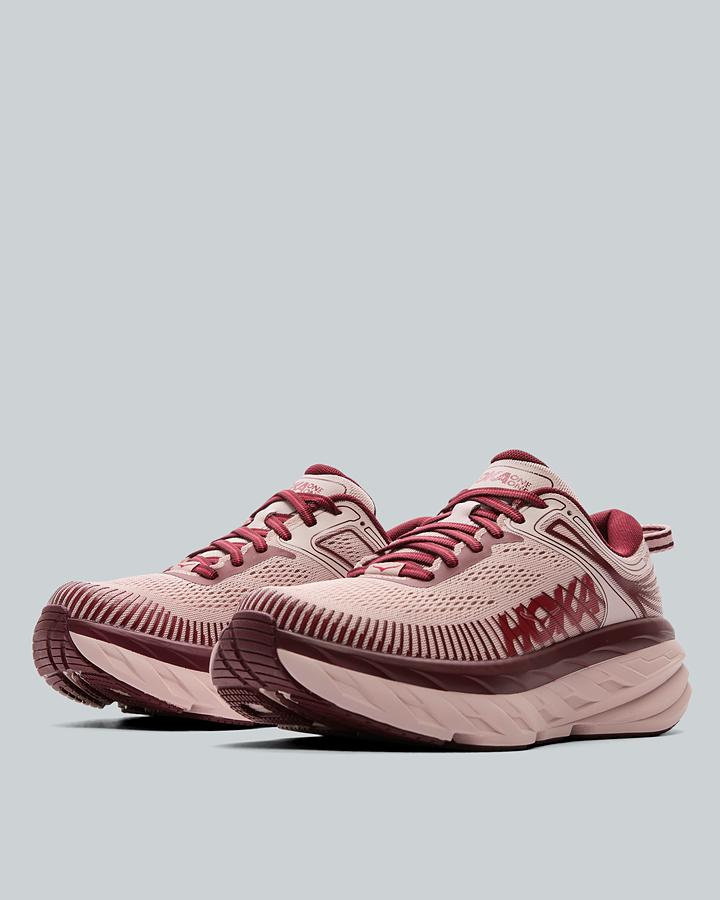 HOKA Women's Bondi 7 Trainer - Pink Opal/Varsity Burgundy