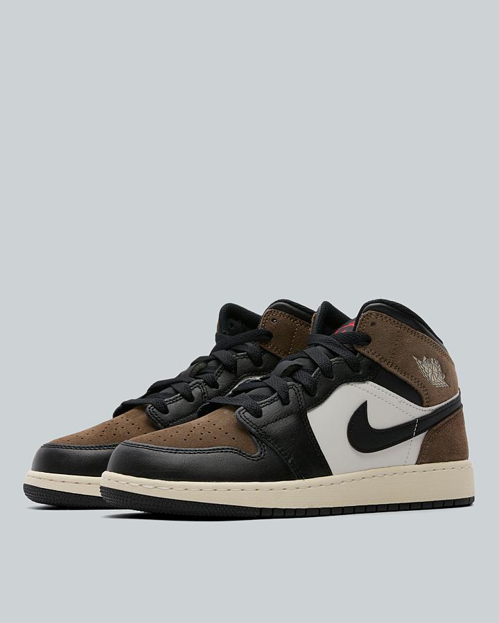 Jordan Junior Air Jordan 1 Mid Trainers - Black Phantom Palomino University Red