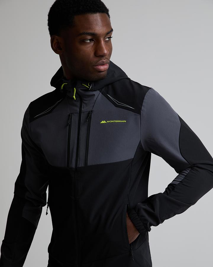Monterrain Men's Orbit Woven Running Hoodie - Black/Urban Charcoal/Citrus Fusion