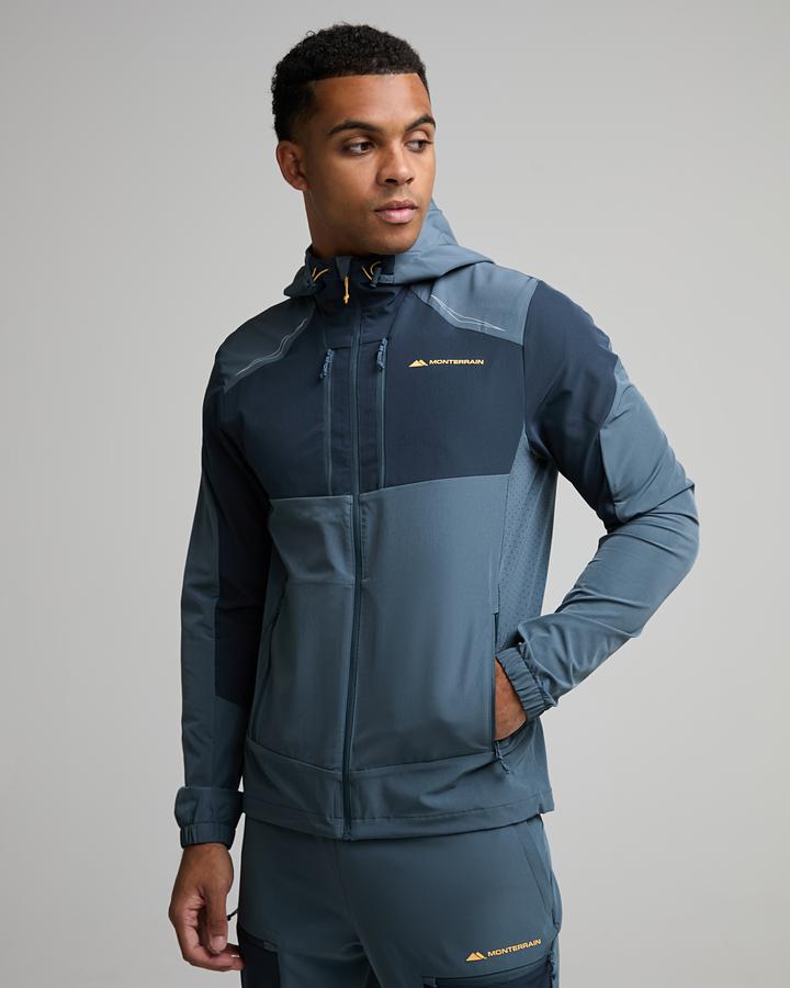 Monterrain Men's Orbit Woven Running Hoodie - Academy Blue/Twilight Graphite/Pastel Ochre