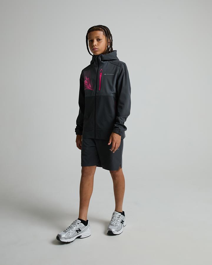 Monterrain Junior Abyss Woven Zip Hoodie - Urban Charcoal Forged Steel Neon Fuschia