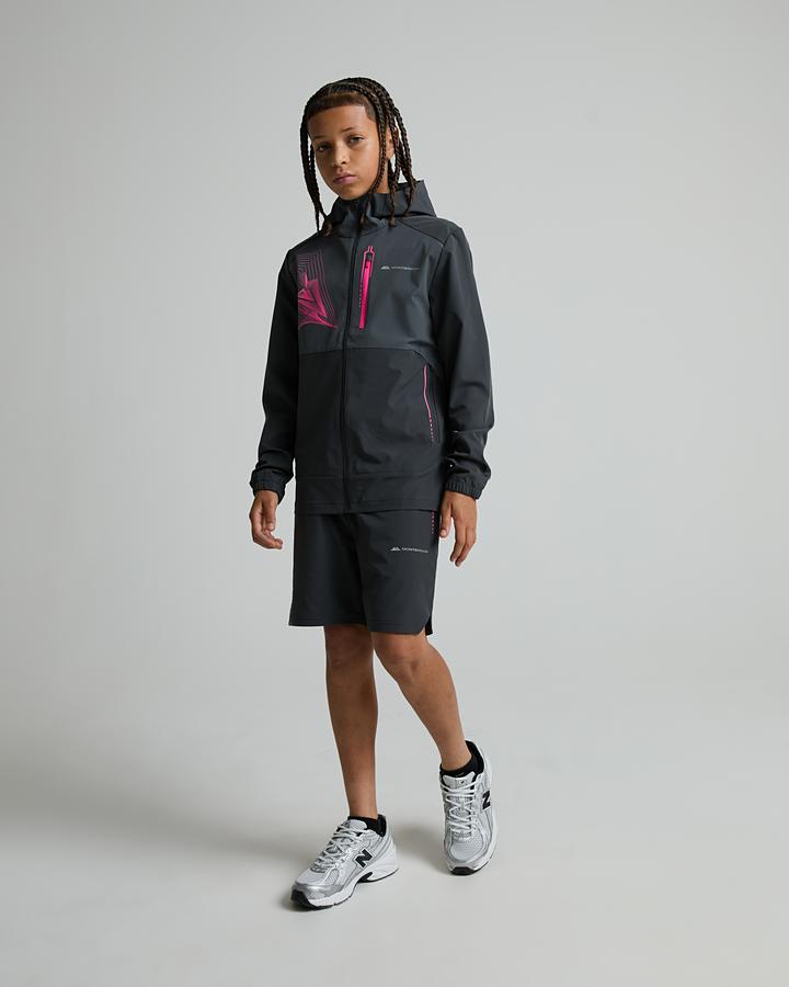 Monterrain Junior Abyss Woven Running Short - Urban Charcoal Forged Steel Neon Fuschia