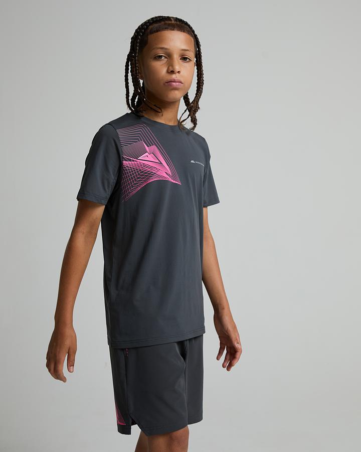 Monterrain Junior Abyss T-Shirt - Urban Charcoal Forged Steel Neon Fuschia