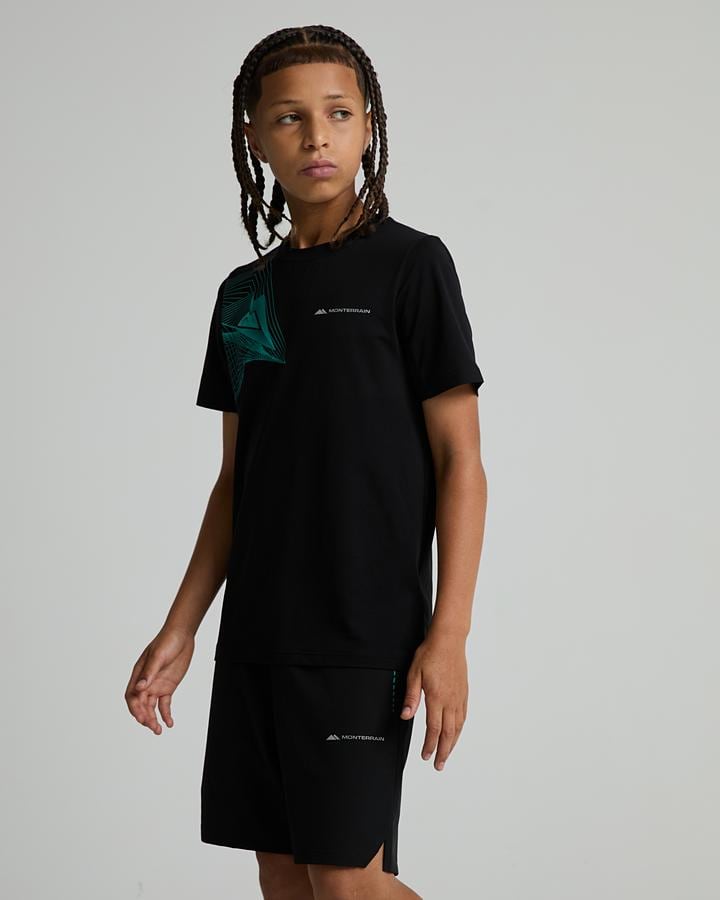 Monterrain Junior Abyss T-Shirt - Black Soft Tide Mint Sky