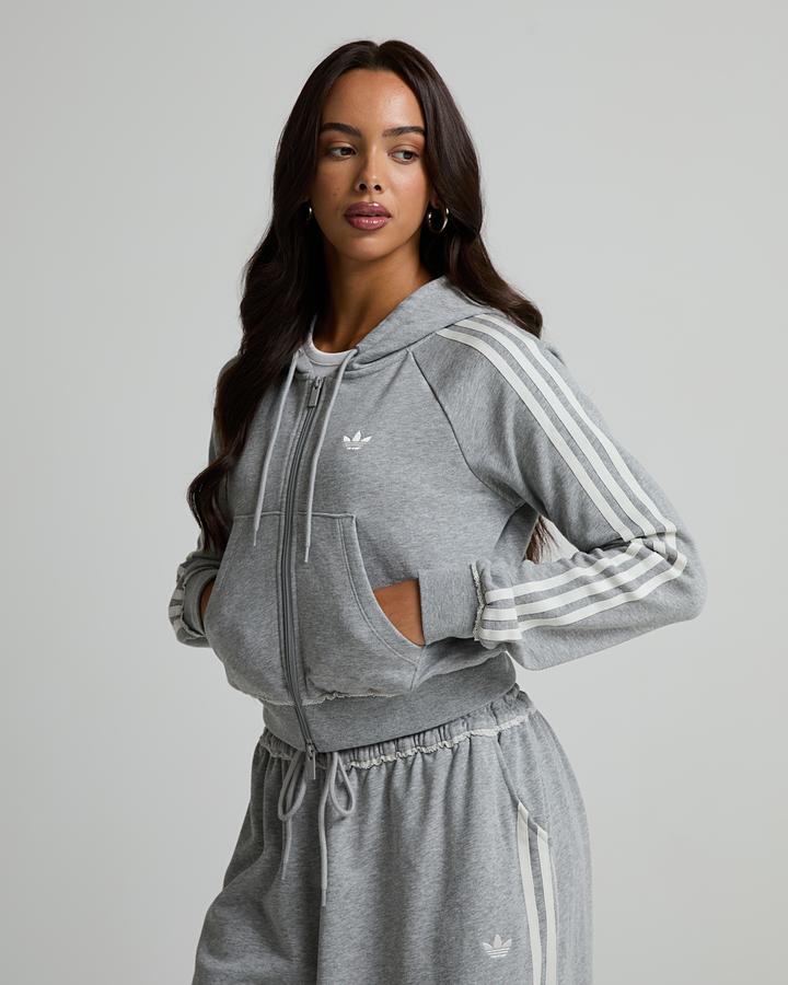 adidas Women's Graphic Fitted Diamante Full Zip Hoodie - Medium Grey Heather