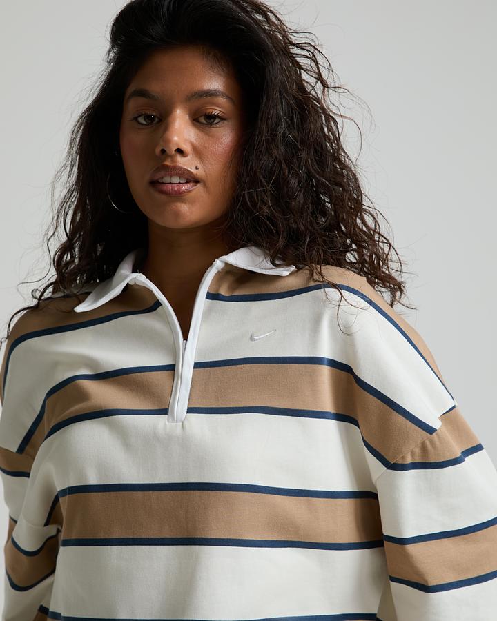 Nike Women's Novelty Stripe Polo Shirt - Pale Ivory/Hemp/Midnight Navy
