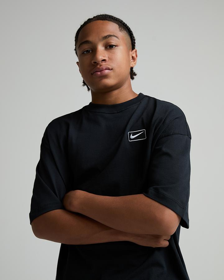 Nike Junior Street Fleece Short Sleeve T-Shirt - Black