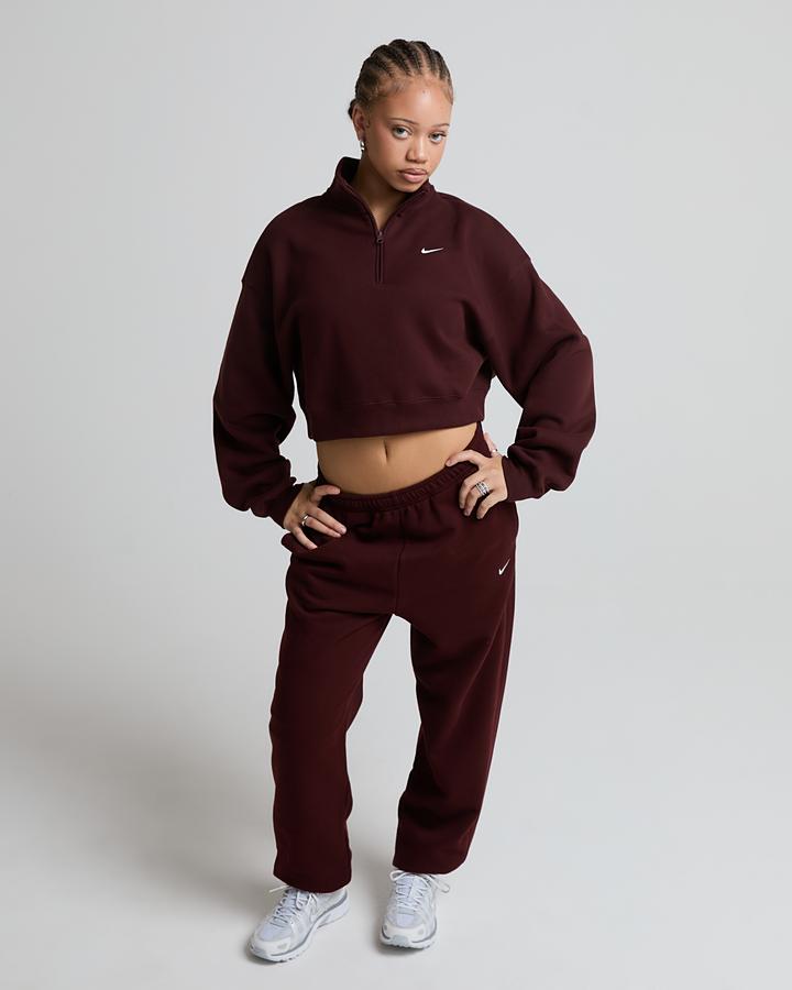 Nike Women's Studio Fleece Crop Quarter Zip Sweatshirt - Mystic Date/Sail