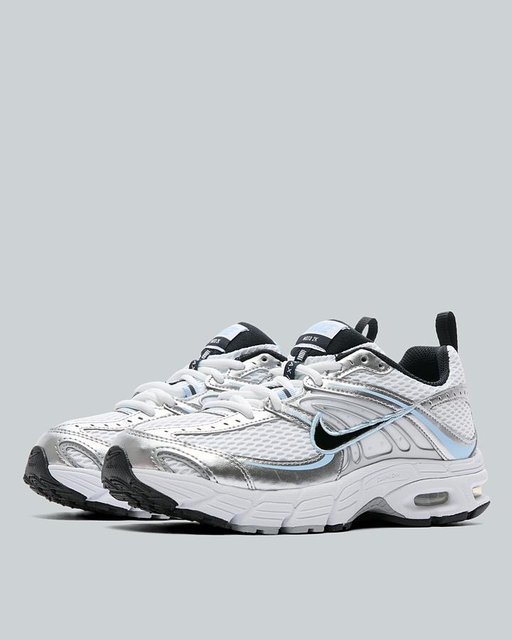 Nike Junior Air Max Moto 2K Trainers - White Black Metallic Silver Ice Blue