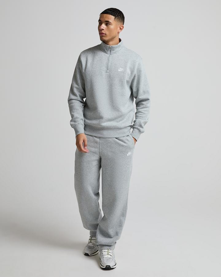 Nike Men's Club BB Quarter Zip Top - Dark Grey Heather/Light Smoke Grey/White