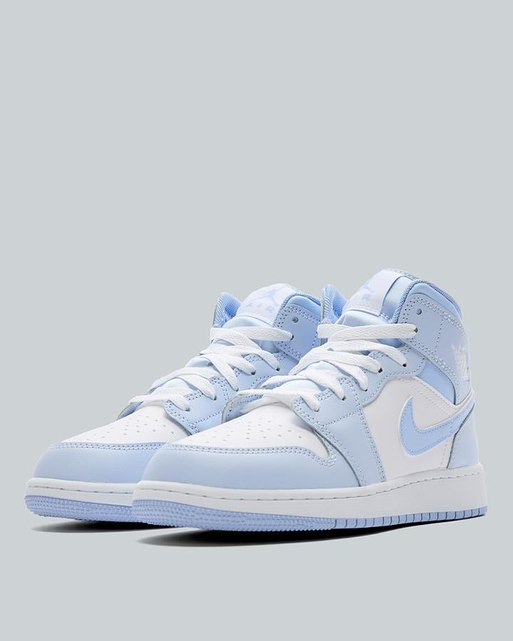 Jordan Junior Air Jordan 1 Mid Trainers - Hydrogen Blue White Aluminium