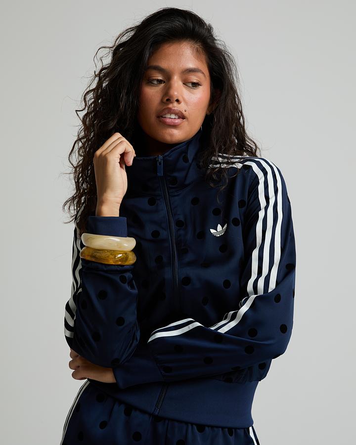 adidas Women's Satin Polka Dot Funnel Neck Track Top - Night Indigo