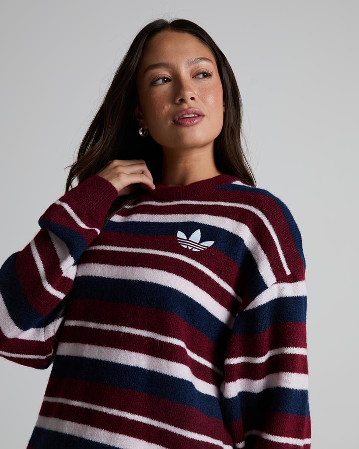 adidas Women's Knit Essential Striped Crewneck Sweatshirt - Collegiate Burgundy