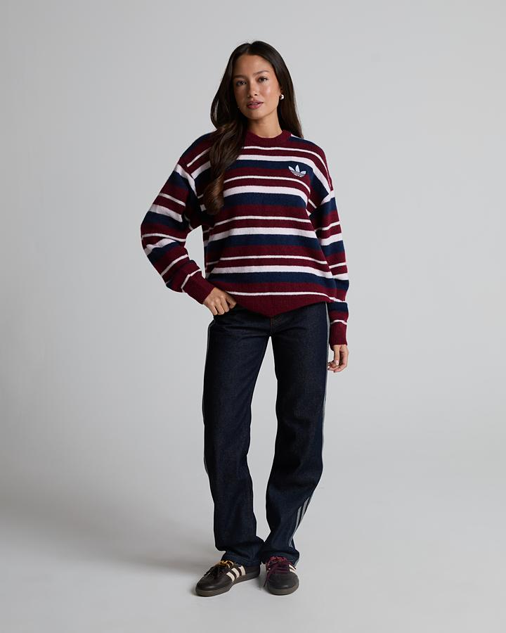 adidas Women's Knit Essential Striped Crewneck Sweatshirt - Collegiate Burgundy