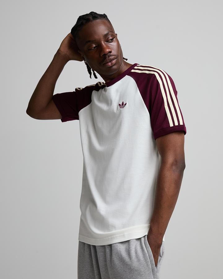 adidas Men's 3-Stripes Cali T-Shirt - Off White/Maroon