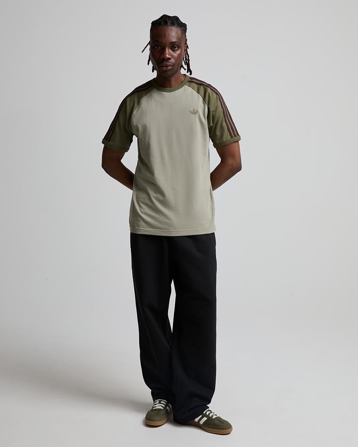 adidas Men's 3-Stripes Cali T-Shirt - Silver Pebble/Olive Strata