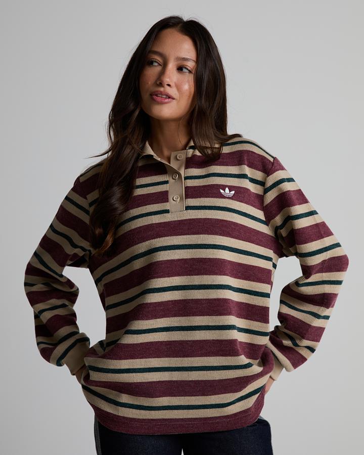 adidas Women's Knitted Striped Polo - Shadow Red