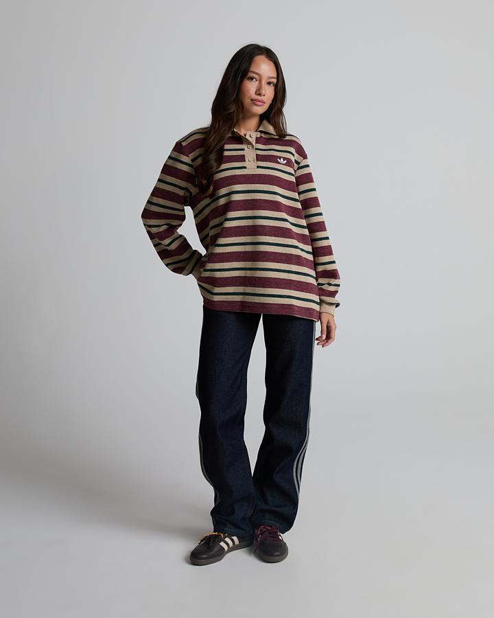 adidas Women's Knitted Striped Polo - Shadow Red