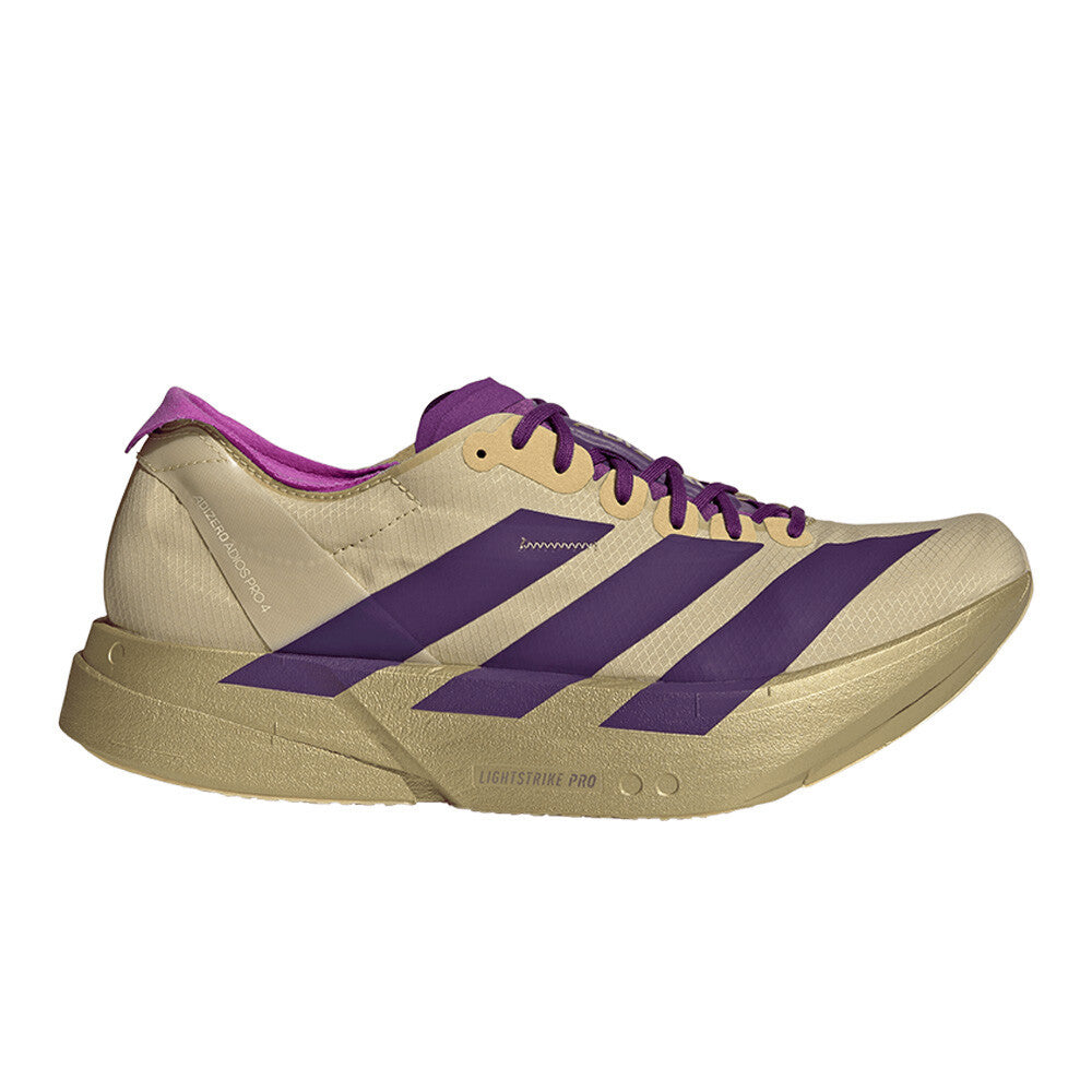 adidas Adizero Adios Pro 4 Men's Running Shoes - Sand/Rich Purple/Gold Metallic