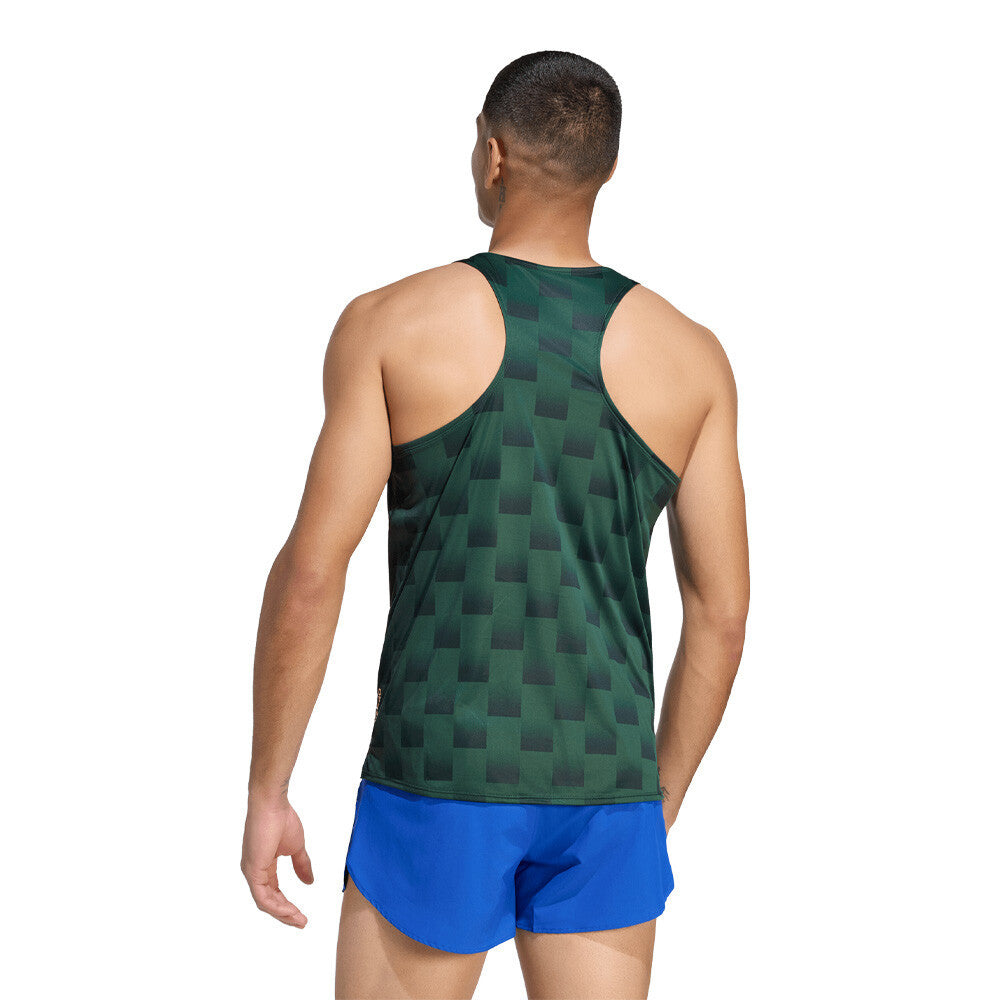 adidas Adizero NYC Men's Running Vest - Collegiate Green/Aurora Ivy