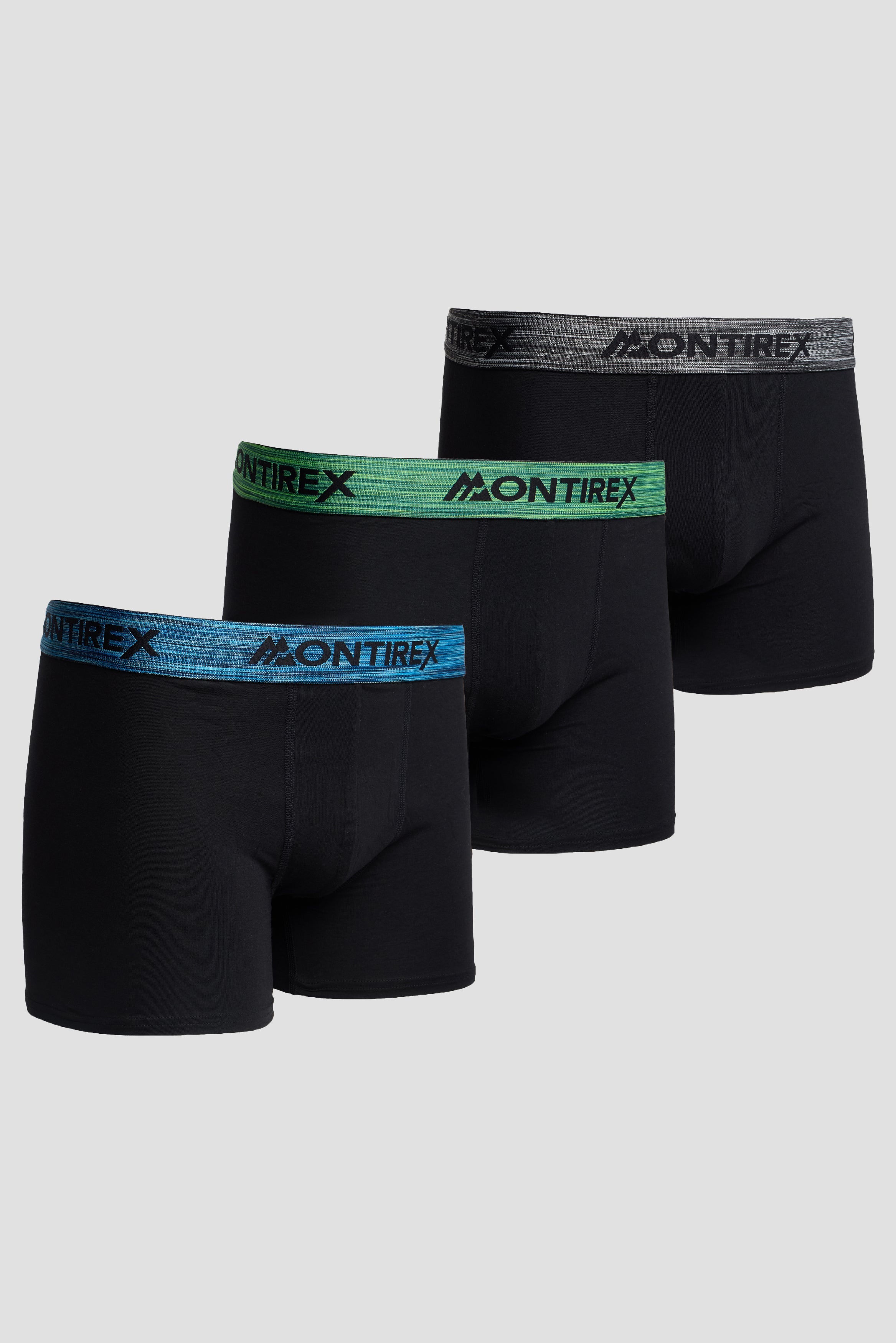 Montirex 3 Pack Trail Boxer – Black, Blue, Grey