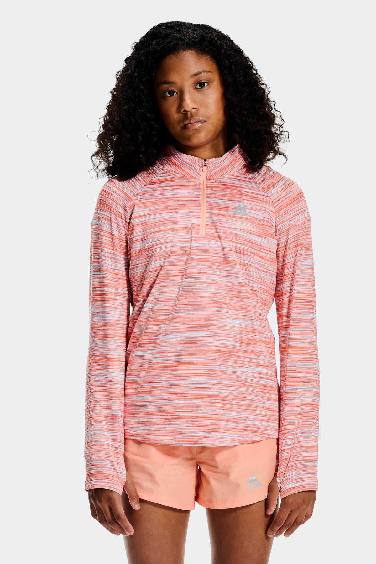 Montirex Girls' Trail 1/4 Zip - Peach Punch Misty Blue Sunset White