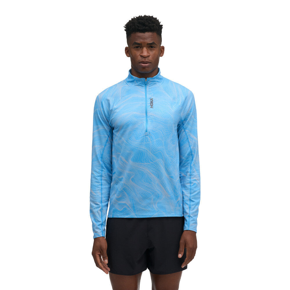 HOKA SkyForm Half-Zip Men's Running Top - Mineral Blue Print