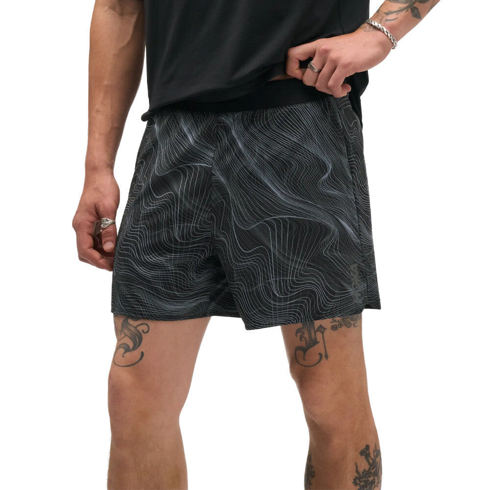 HOKA Glide 5 Inch Brief-Lined Men's Running Shorts - Black/White Print