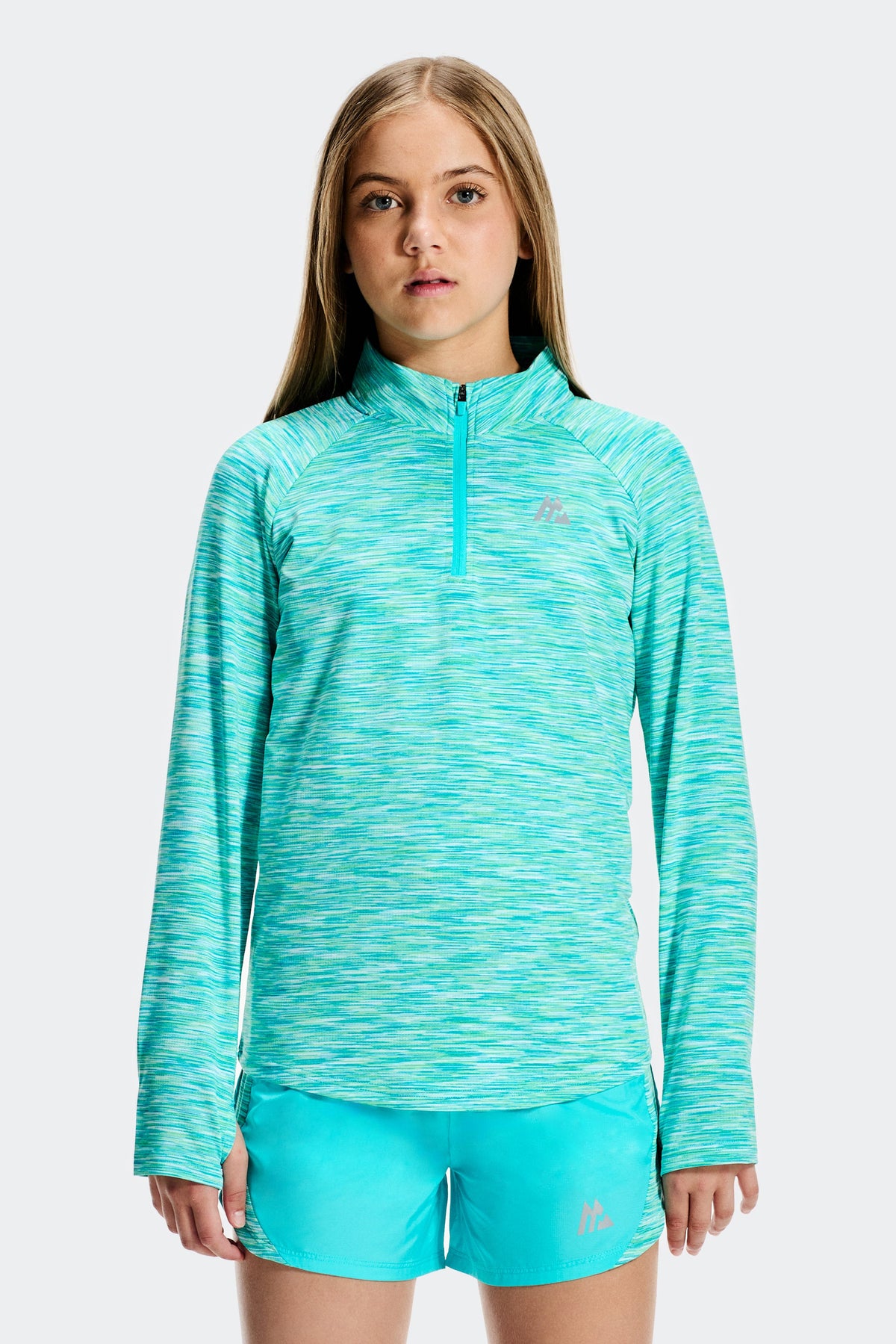 Montirex Girls' Trail 1/4 Zip - Vivid Aqua Lagoon Duck Egg Water Spring White