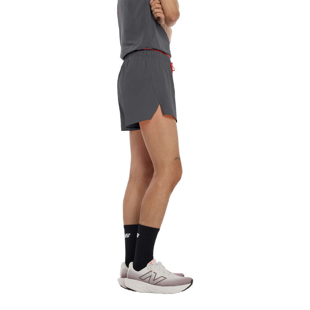 New Balance RC Seamless Ultra Light 3 Inch Men's Running Split Shorts - Grey/Urgent Red