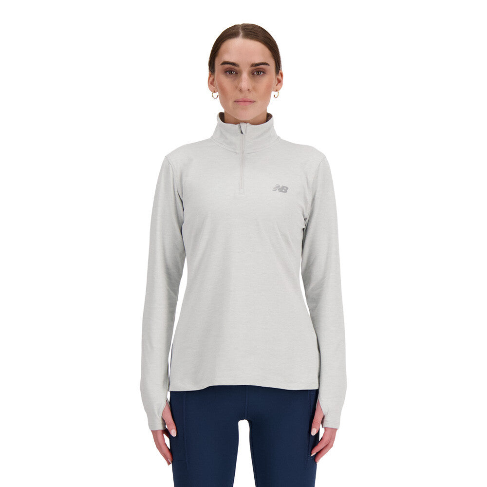 New Balance Sport Essentials Space Dye Quarter Zip Women's Half Zip Top - Ash Heather