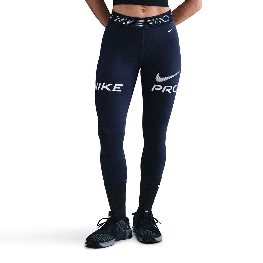 Nike Pro Mid-Rise 7/8 Graphic Women's Tights - Midnight Navy/Football Grey/White