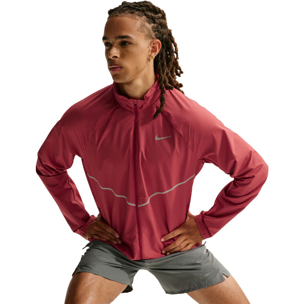Nike Miler Repel UV Hooded Men's Running Jacket - Tough Red/Tough Red/Reflective Silver