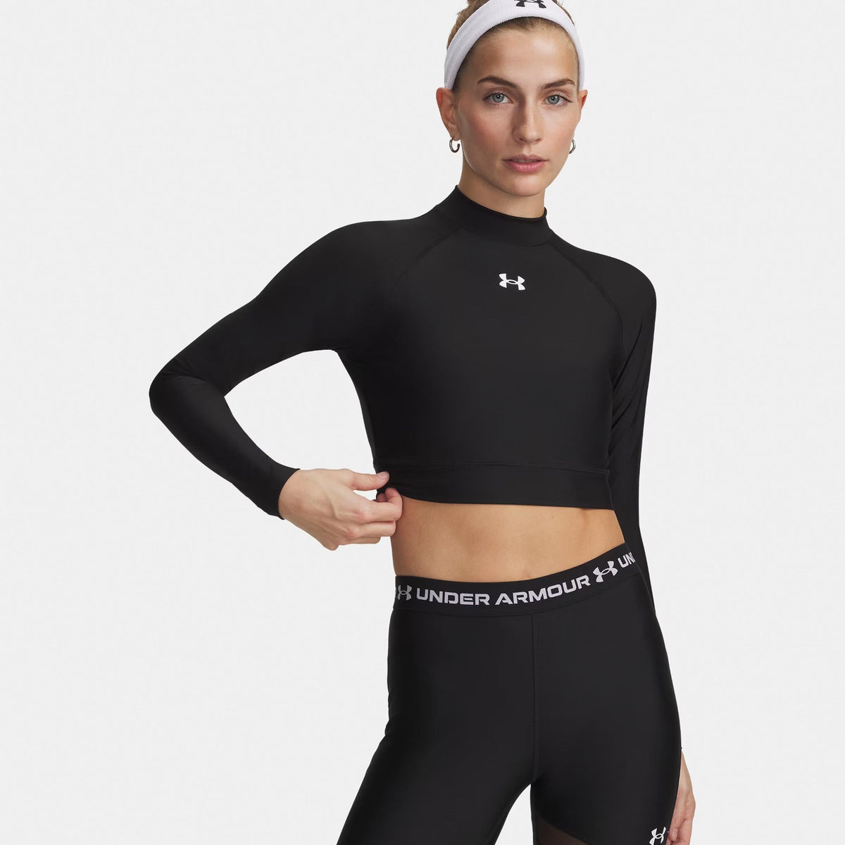 Under Armour HeatGear Crop Mock Women's Long Sleeve Top - Black/White