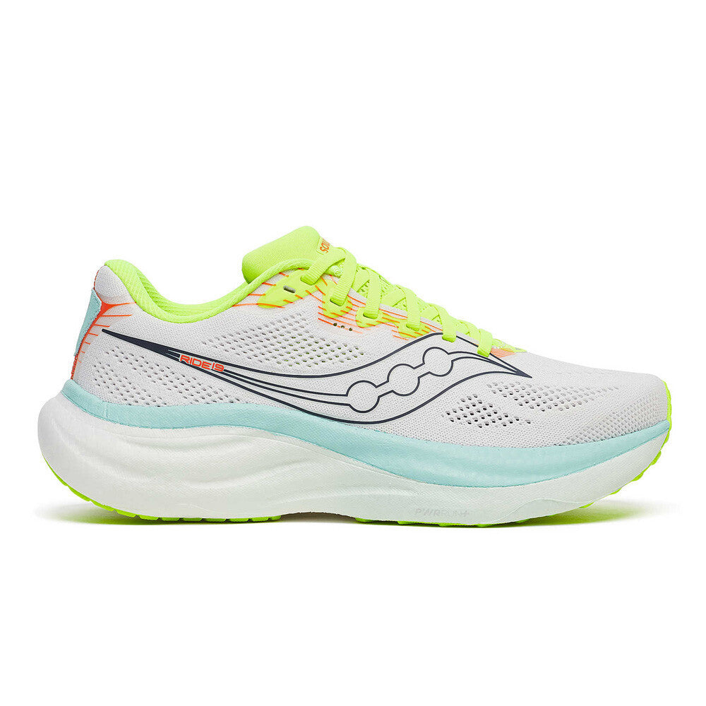 Saucony Ride 19 Women's Running Shoes - White/Splash