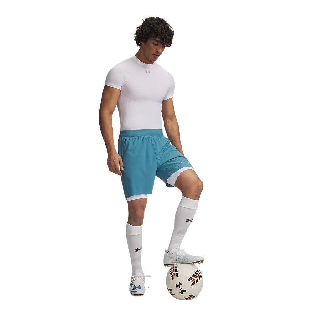 Under Armour HeatGear Elite Compression Men's Long Shorts - White/Reflective