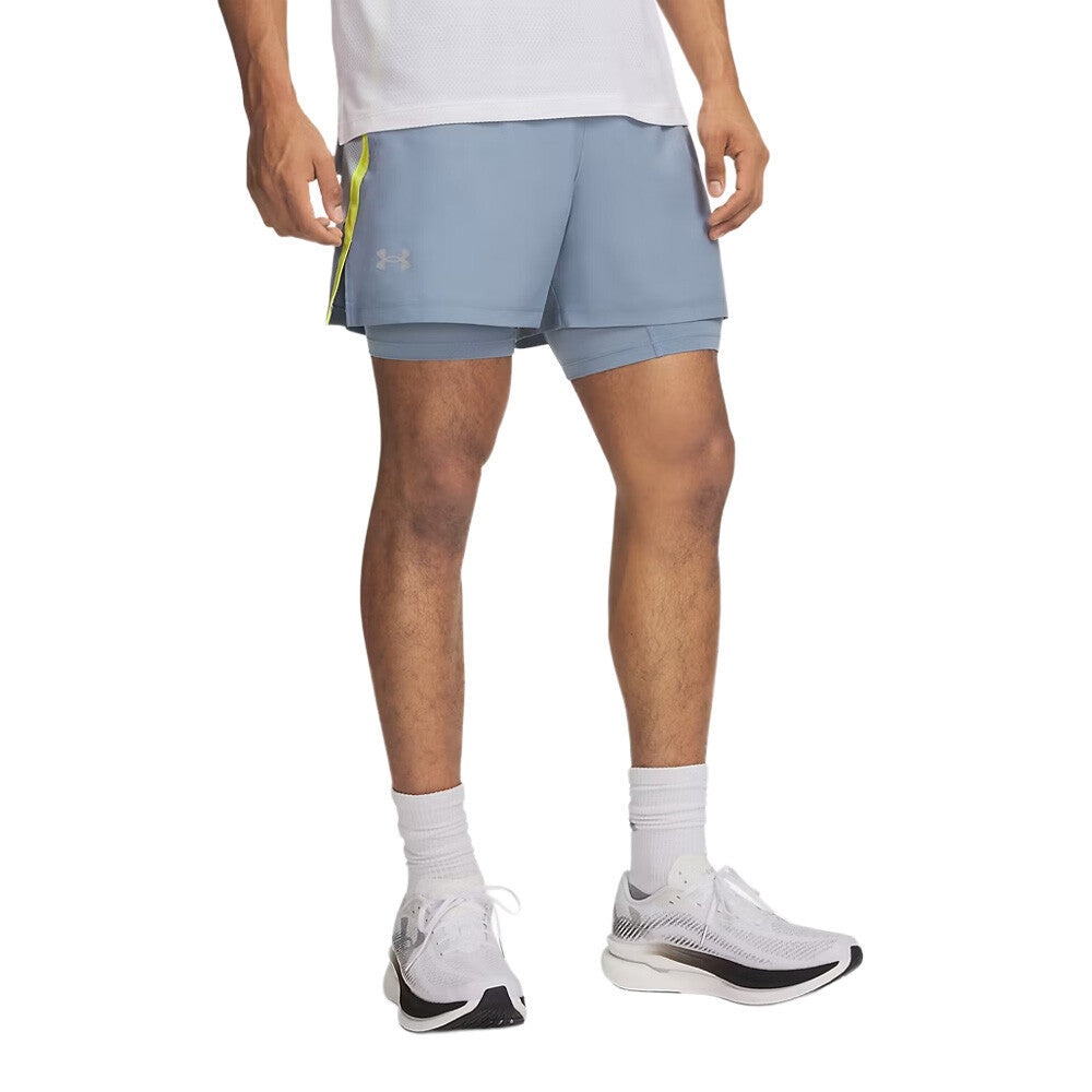 Under Armour Launch 2-In-1 5 Inch Men's Shorts - Blue Wind/Blue Fog/Reflective