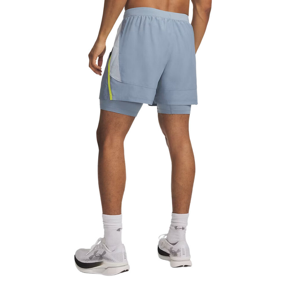 Under Armour Launch 2-In-1 5 Inch Men's Shorts - Blue Wind/Blue Fog/Reflective