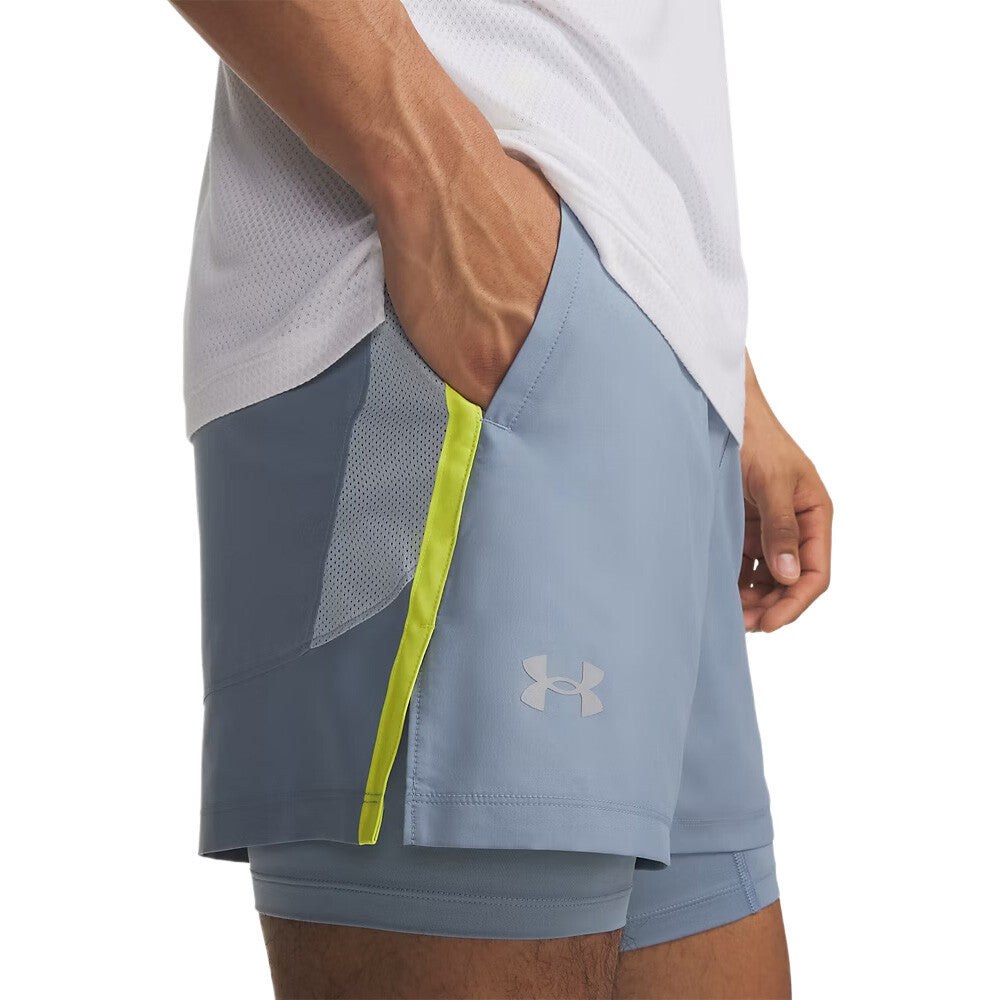 Under Armour Launch 2-In-1 5 Inch Men's Shorts - Blue Wind/Blue Fog/Reflective